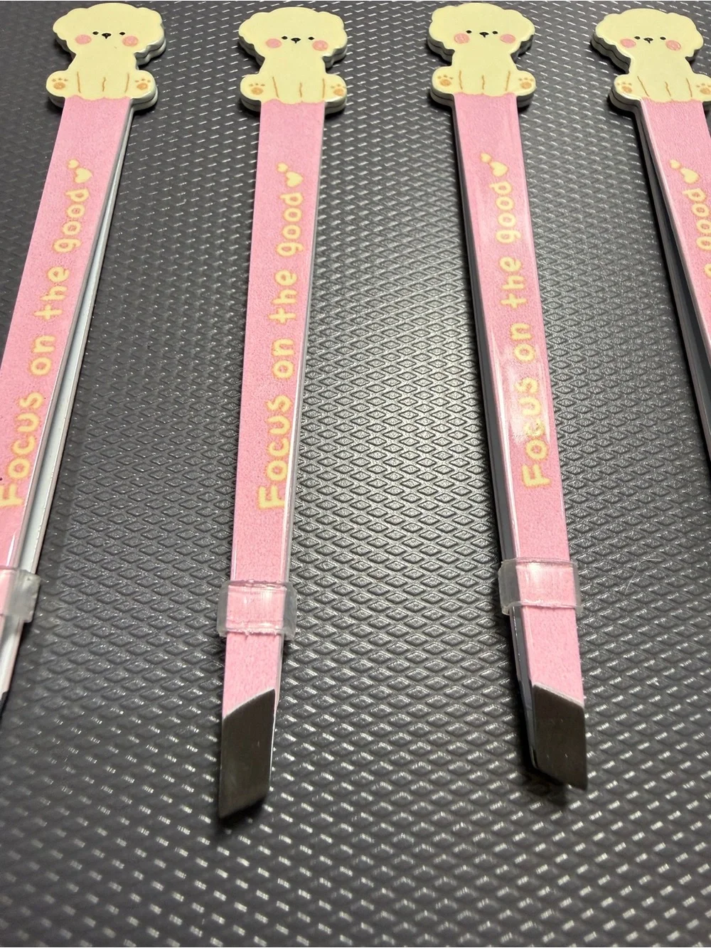 Cute Pink 'Focus on the Good' Tweezer Set